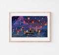 Light up the sky Lanterns painting Night sky illustration Housewarming